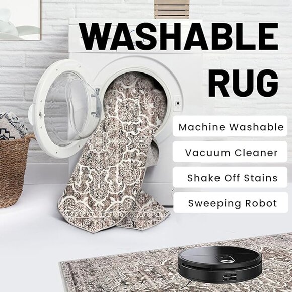 KUTA Vintage Small Area Rug 2x3 Tan Washable Entryway Rug Non-Slip - Picture 5 of 5